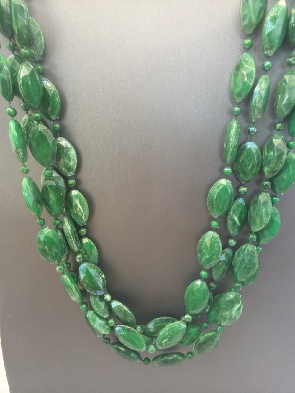 Vintage Green Lucite Multi-Strand Beaded Necklace 48”